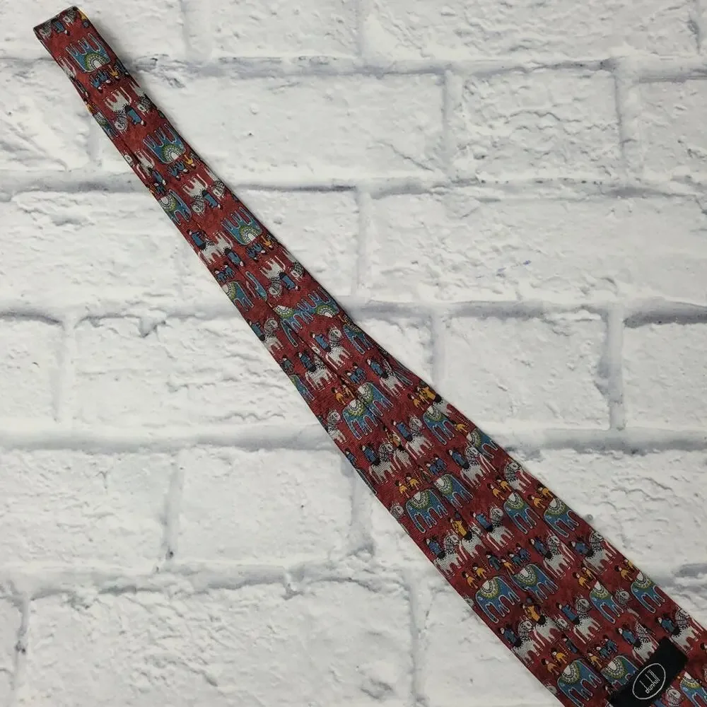 Dunhill Silk Primitive Horse & Elephant Print Tie